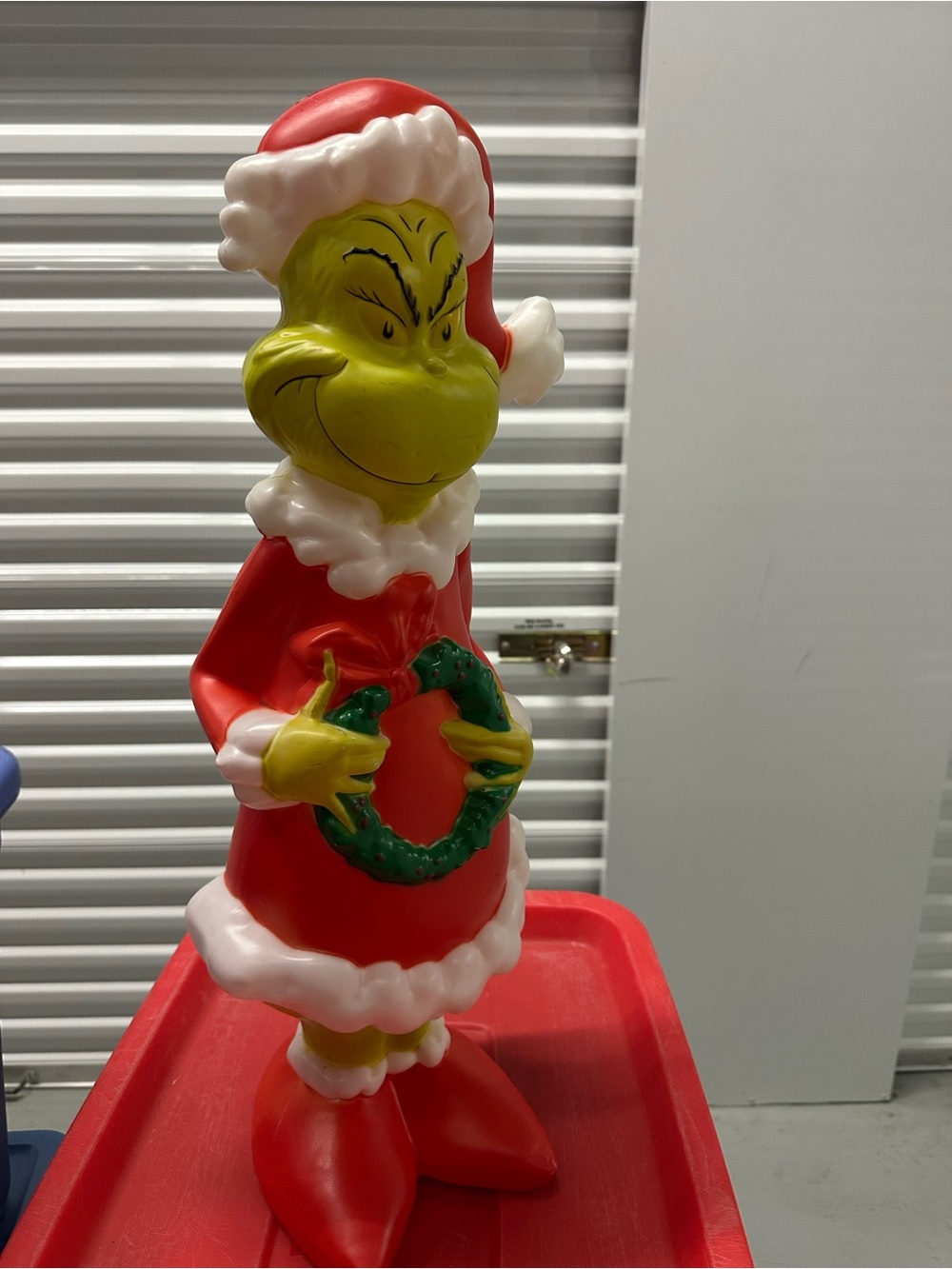 Festive Grinch Figurine Wreath Holder - Green and Red Holiday Decor